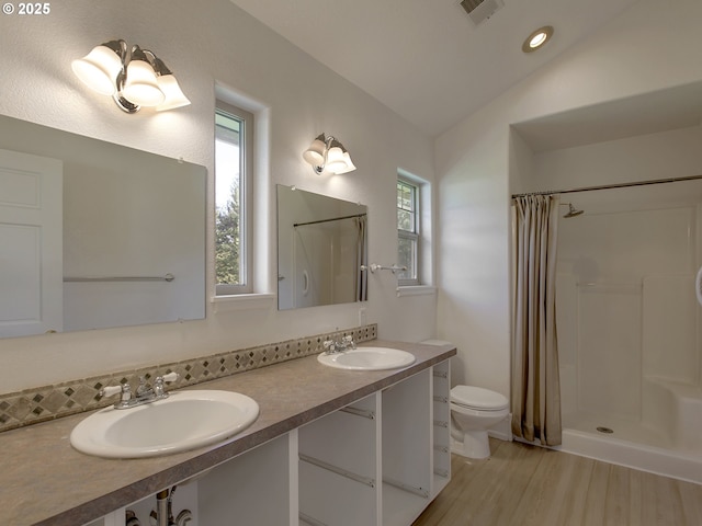 17234 Oakdale Rd, Dallas, OR 97338 - full bathroom with wood finished floors, curtained shower, a sink, and a healthy amount of sunlight