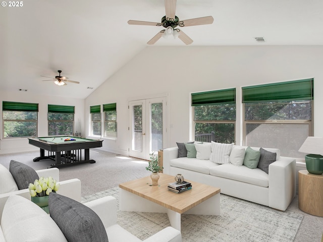 17234 Oakdale Rd, Dallas, OR 97338 - interior space featuring ceiling fan, carpet flooring, billiards, and visible vents