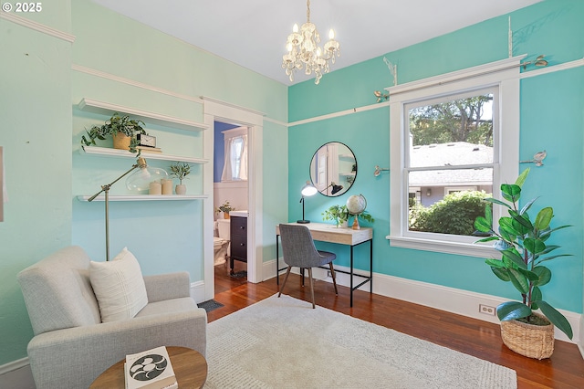 7315 N Smith St, Portland, OR 97203 - living room with a chandelier, wood finished floors, and an office area