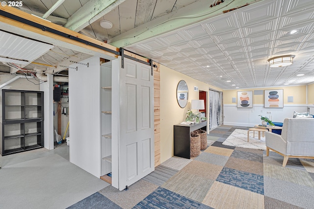7315 N Smith St, Portland, OR 97203 - basement with a barn door and an ornate ceiling