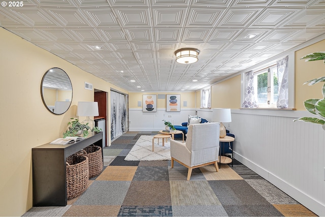 7315 N Smith St, Portland, OR 97203 - dining room with an ornate ceiling, wainscoting, and recessed lighting