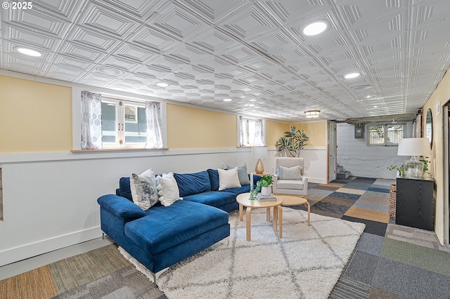 7315 N Smith St, Portland, OR 97203 - living area with wainscoting, recessed lighting, and an ornate ceiling