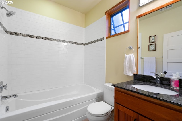 full bathroom featuring toilet, shower / tub combination, and vanity