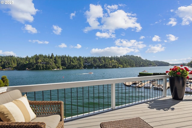 1308 Northshore Rd, Lake Oswego, OR 97034 - deck featuring a forest view and a water view