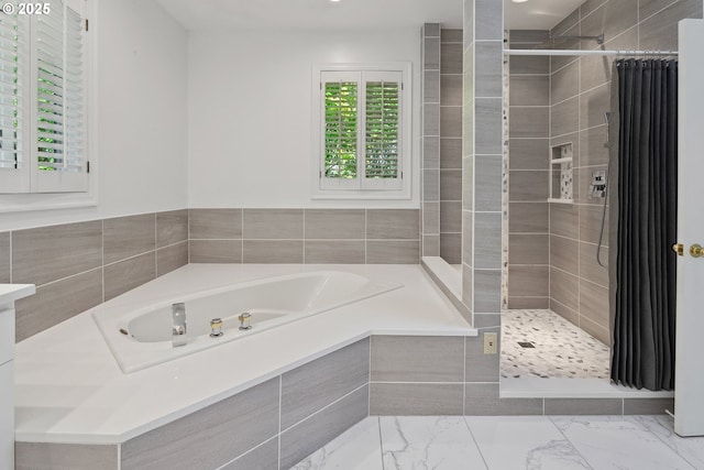 1308 Northshore Rd, Lake Oswego, OR 97034 - full bathroom with a bath, tiled shower, and marble finish floors