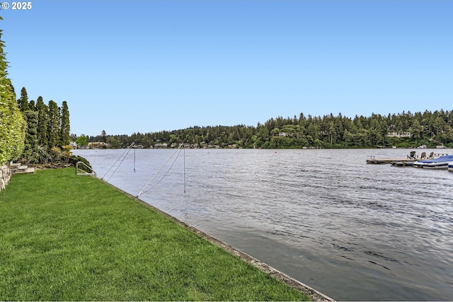 1308 Northshore Rd, Lake Oswego, OR 97034 - water view with a heavily wooded area and a boat dock