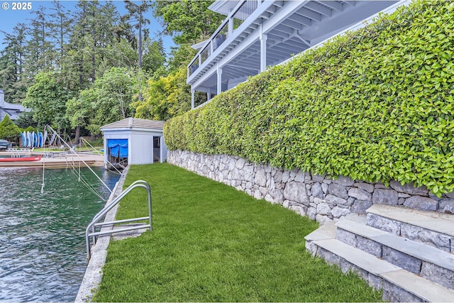 1308 Northshore Rd, Lake Oswego, OR 97034 - view of green lawn with a water view and an outdoor structure