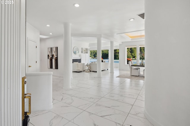 1308 Northshore Rd, Lake Oswego, OR 97034 - hall featuring recessed lighting, light marble finish floors, and a raised ceiling