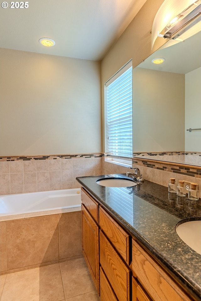 308 SW 38th Loop, Gresham, OR 97080 - bathroom with double vanity, a bath, and tile patterned flooring
