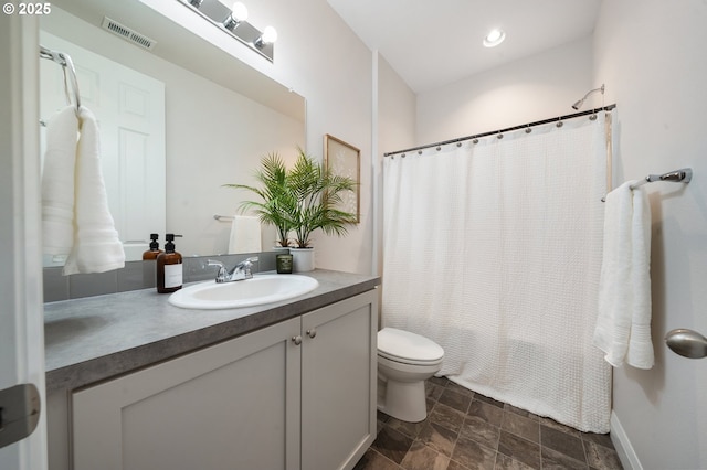 2310 S Heather St, Cornelius, OR 97113 - bathroom with vanity, stone finish flooring, and a shower with shower curtain