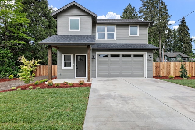 88104 7th St, Veneta, OR 97487 - view of front facade featuring driveway, a garage, roof with shingles, and covered porch