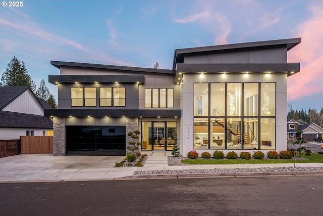 contemporary home with a garage