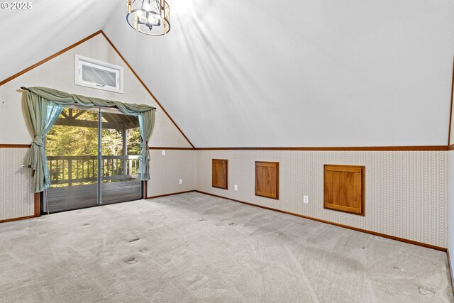 39402 NE 211th Ave, Amboy, WA 98601 - bonus room with wallpapered walls, lofted ceiling, carpet flooring, a chandelier, and baseboards