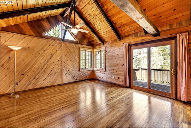 unfurnished room featuring wood walls and wooden ceiling