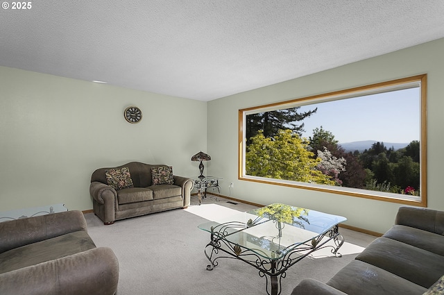 living area featuring baseboards and carpet floors