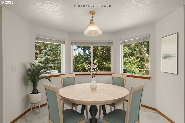 16149 SW Snapdragon Ln, Tigard, OR 97223 - dining space featuring light marble finish floors, a textured ceiling, and healthy amount of natural light