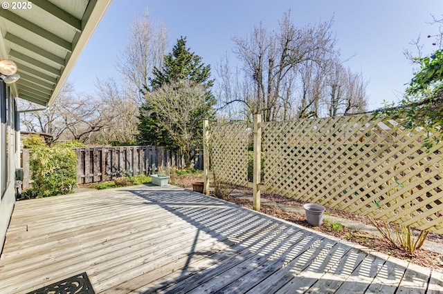 deck with a fenced backyard