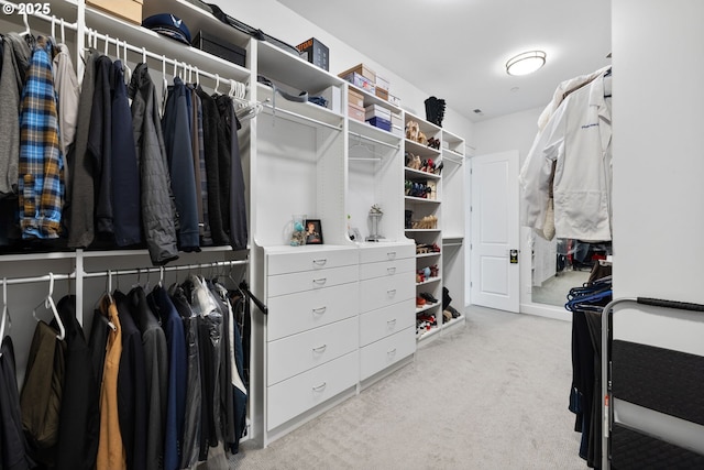 walk in closet with carpet