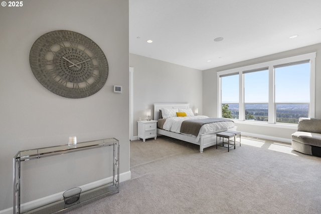 bedroom with baseboards, carpet flooring, and recessed lighting