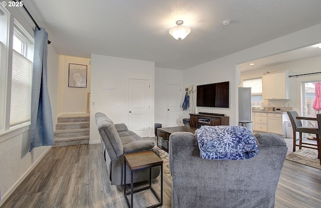 14008 SE Center St Unit A, Portland, OR 97236 - living area with wood finished floors and stairway