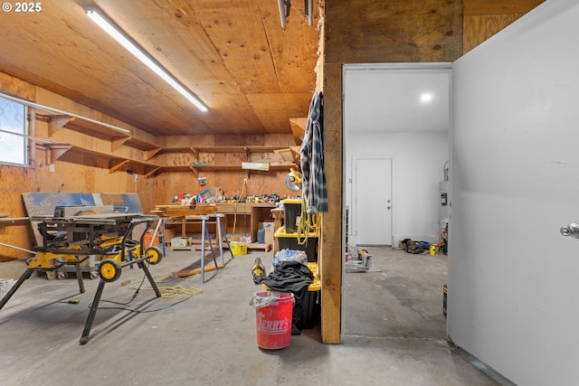 interior space featuring a workshop area