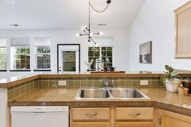 14426 SE Princeton Village Way, Clackamas, OR 97015 - kitchen with dishwasher, a sink, light brown cabinetry, and tile countertops