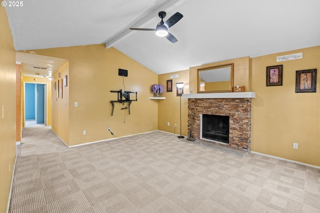 5715 SW 191st Ave, Beaverton, OR 97078 - unfurnished living room with ceiling fan, carpet, and a fireplace
