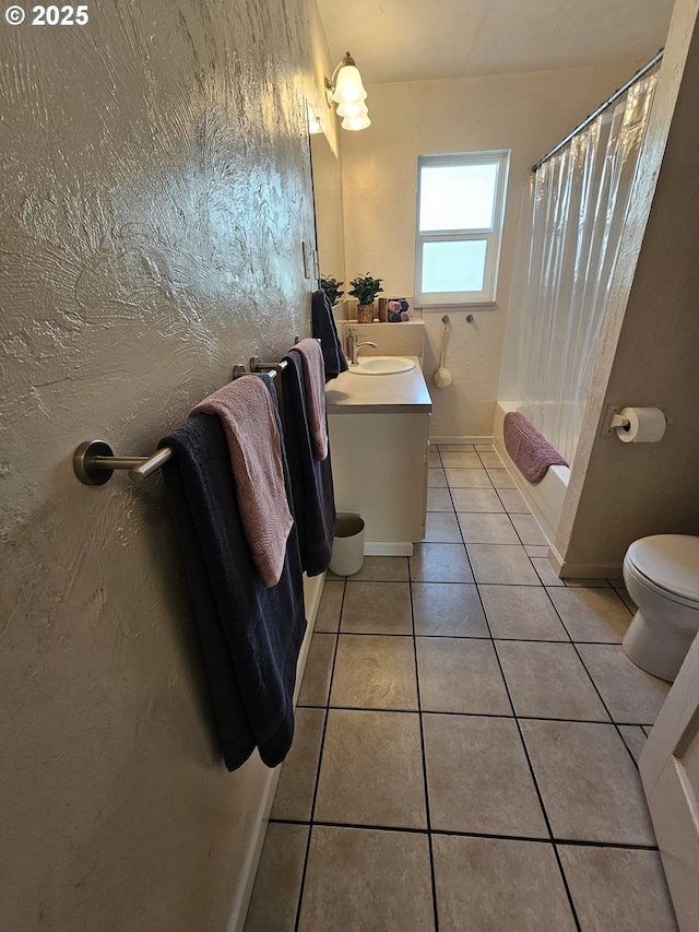 1760 W Broadway, Eugene, OR 97402 - bathroom with vanity, tile patterned flooring, and shower / bath combination with curtain