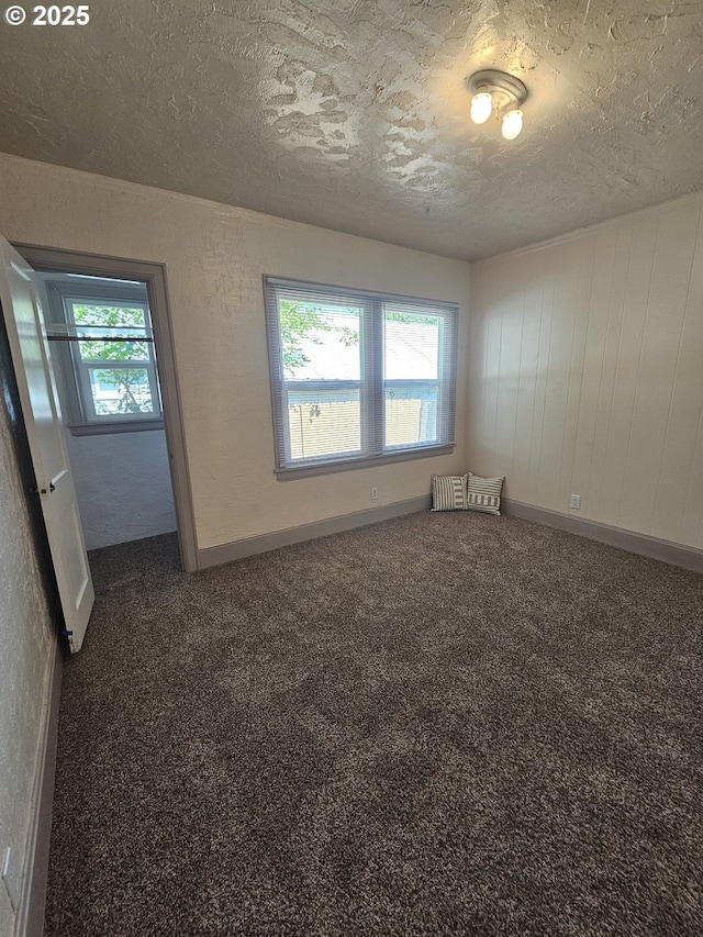 1760 W Broadway, Eugene, OR 97402 - spare room with carpet, a textured ceiling, and wood walls