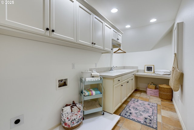 4054 Canal Woods Ct, Lake Oswego, OR 97034 - washroom with recessed lighting, a sink, electric dryer hookup, cabinet space, and washer hookup