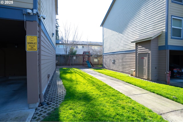 view of yard featuring a playground