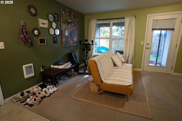 sitting room with carpet flooring