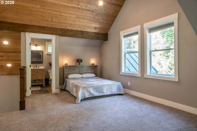 25815 NE Lucia Falls Rd, Yacolt, WA 98675 - bedroom featuring wooden ceiling, multiple windows, carpet, recessed lighting, and lofted ceiling