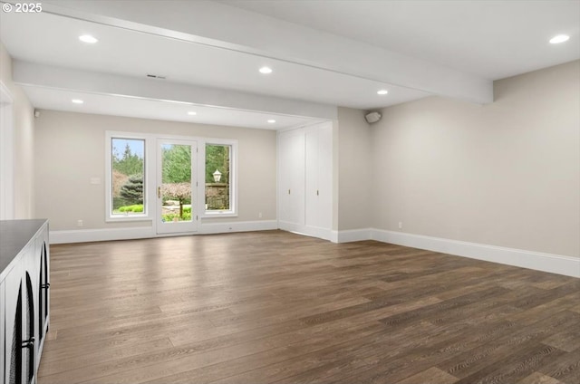 9440 NW Lightning Ridge Dr, Portland, OR 97229 - unfurnished living room featuring wood finished floors, recessed lighting, and baseboards