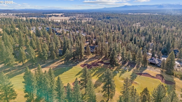 aerial view with a mountain view and a view of trees