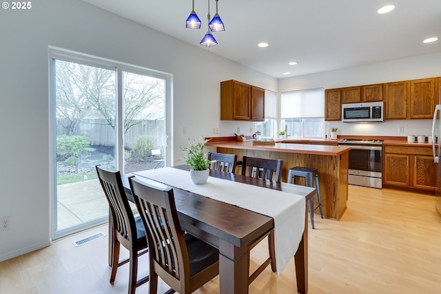 dining room featuring a healthy amount of sunlight and light hardwood / wood-style floors