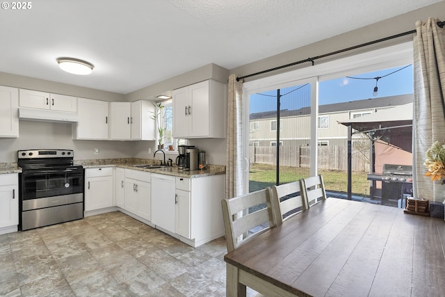 kitchen featuring white cabinetry, dishwasher, sink, and electric range