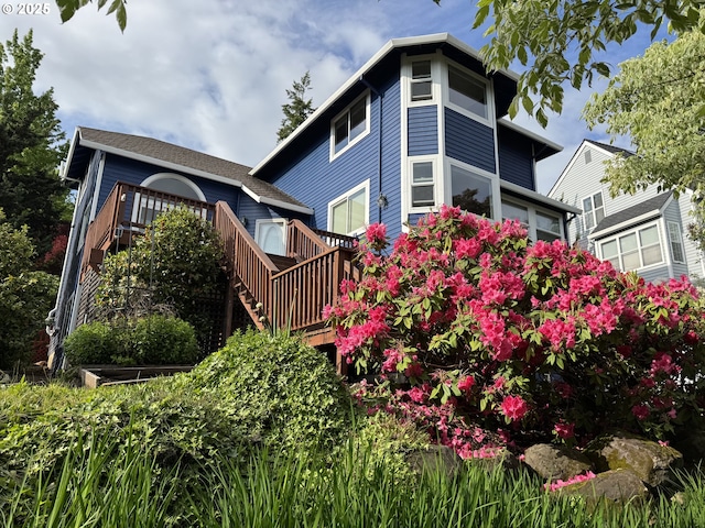 4939 Hampton Ct, Lake Oswego, OR 97035 - view of side of property with a wooden deck and stairway