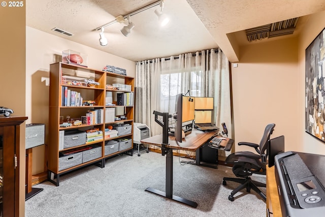 4939 Hampton Ct, Lake Oswego, OR 97035 - home office with carpet floors, rail lighting, and a textured ceiling