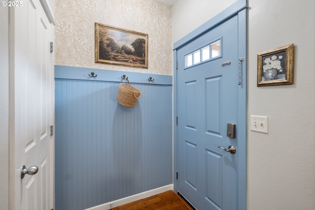 18246 SW Orlov Ct, Beaverton, OR 97078 - mudroom featuring dark wood finished floors and a wainscoted wall