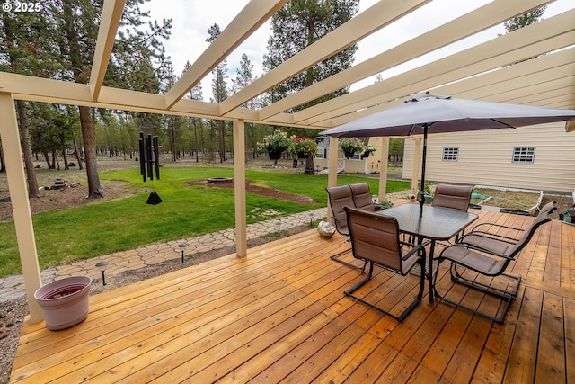 145343 Birchwood Dr, La Pine, OR 97739 - wooden terrace featuring outdoor dining space and a lawn