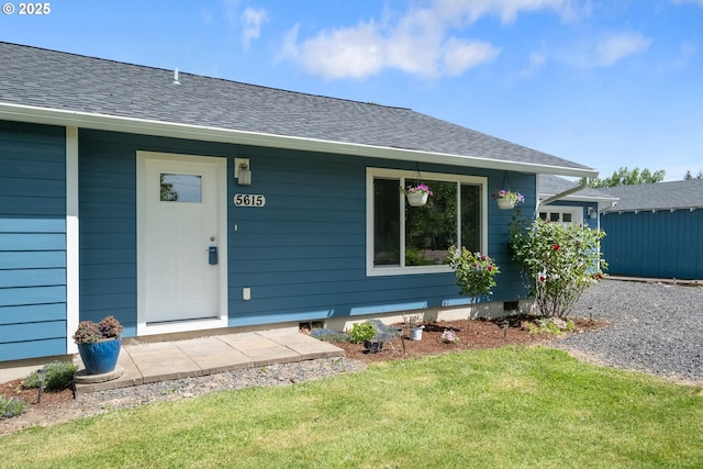 5615 Macleay Rd, Salem, OR 97317 - view of exterior entry with a lawn and roof with shingles