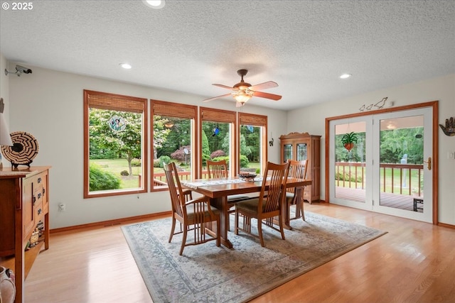 110 Dolph Dr, Ariel, WA 98603 - dining space featuring ceiling fan, a textured ceiling, light wood-style flooring, and recessed lighting
