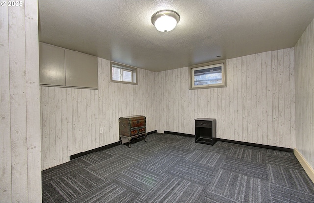 basement with a textured ceiling