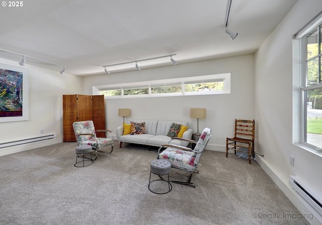 12420 Orchard Hill Rd, Lake Oswego, OR 97035 - carpeted living area featuring rail lighting, a baseboard heating unit, and baseboard heating