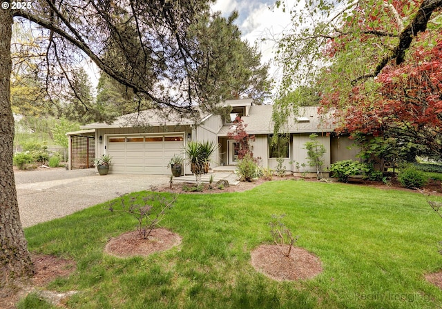 12420 Orchard Hill Rd, Lake Oswego, OR 97035 - view of front of home with a garage, a front yard, and dirt driveway