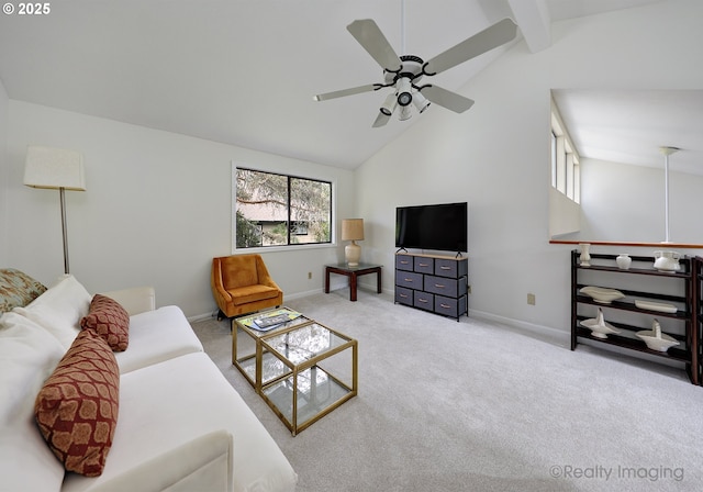 12420 Orchard Hill Rd, Lake Oswego, OR 97035 - living area featuring ceiling fan, baseboards, carpet, and beam ceiling