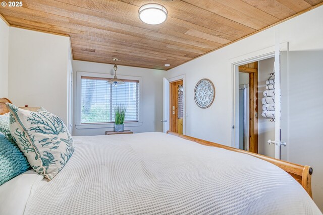 bedroom with wood ceiling