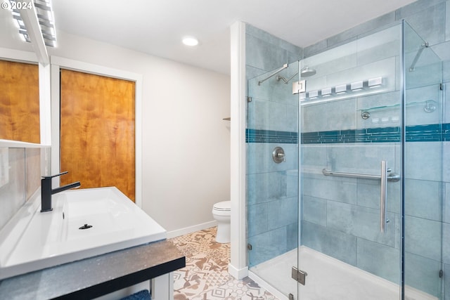 108 SE 133rd Ave, Portland, OR 97233 - full bath with tile patterned flooring, toilet, recessed lighting, baseboards, and a stall shower