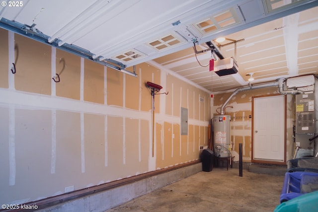 7942 N Hurst Ave, Portland, OR 97203 - garage with gas water heater, a garage door opener, electric panel, and heating unit